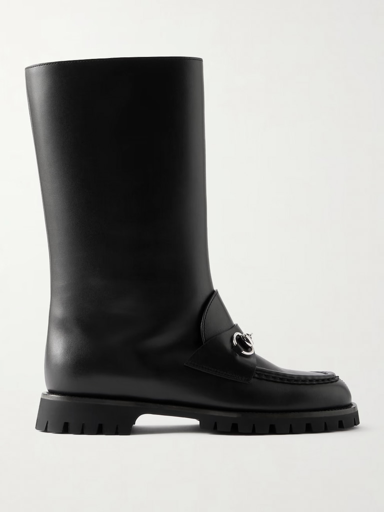 Horsebit-Embellished Leather Boots gucci