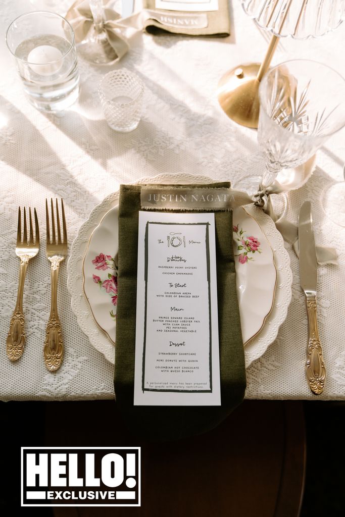Menu for Alberto Rosende and Tessa Mossey's wedding