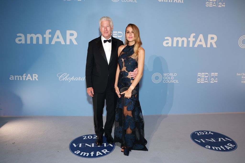 Honoree Richard Gere and Alejandra Silva attend the amfAR Gala Venezia 2024 