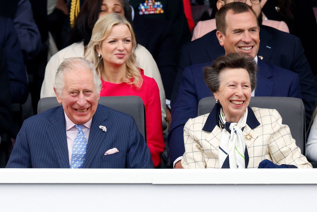 Charles and Anne laughing at Platinum Jubilee pageant