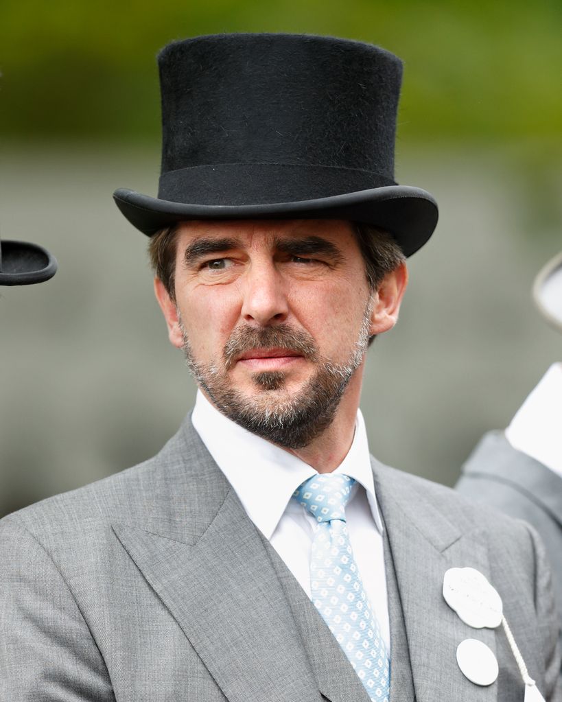 Prince Nikolaos at Royal Ascot in a grey suit and black top hat
