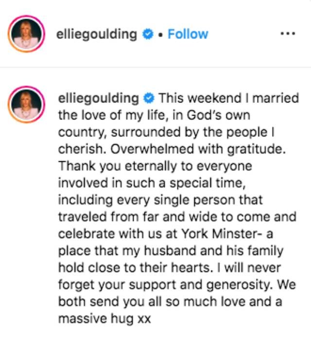 ellie goulding wedding day message