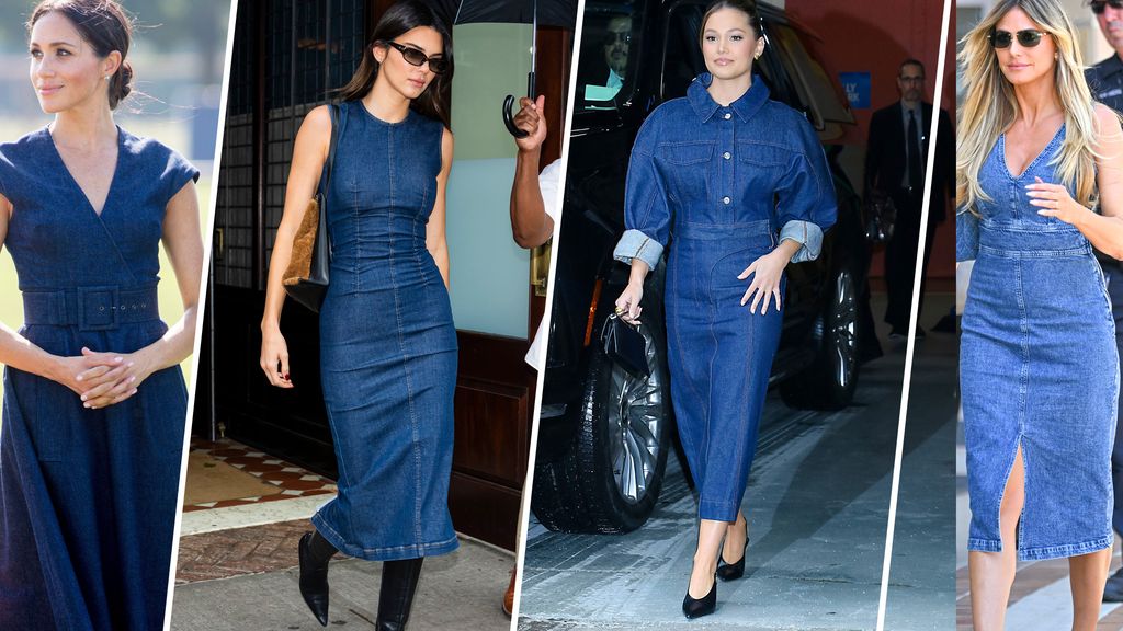 celebrities wearing denim dresses