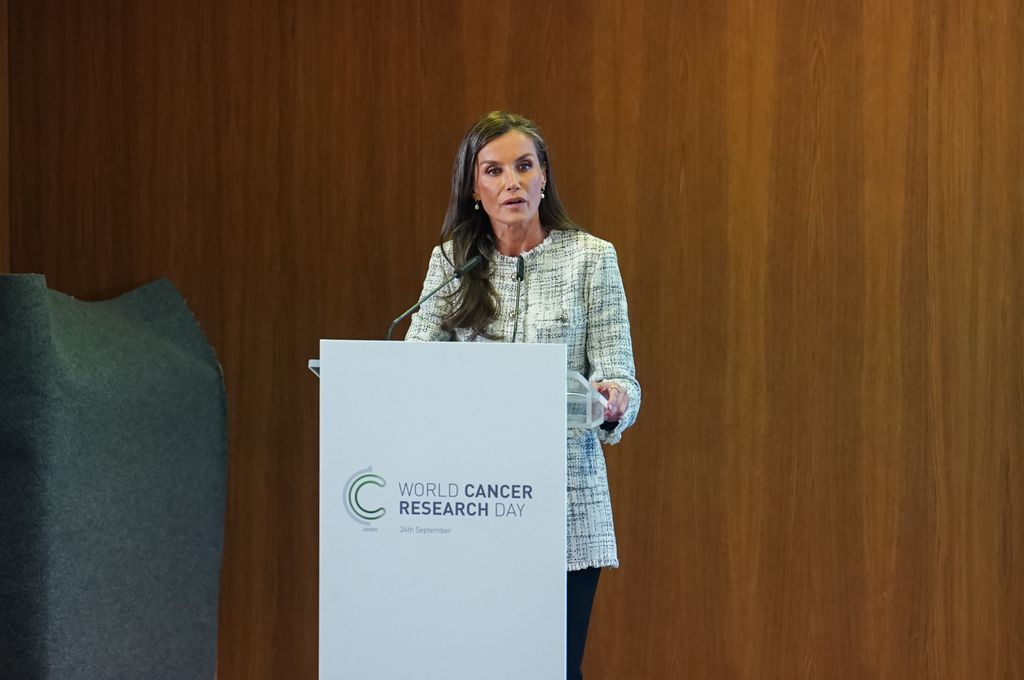 Queen Letizia making a speech for "World Cancer Research Day' at the Miguel de Unamuno campus, on 23 September, 2025 in Salamanca, Castilla y Leon, Spain. 
