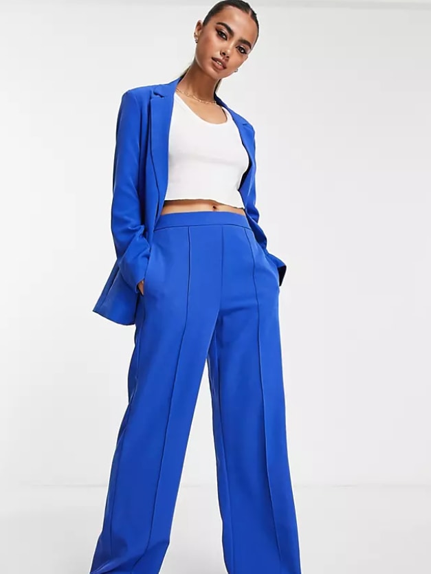 Wide leg trousers suit in electric blue | Sumissura