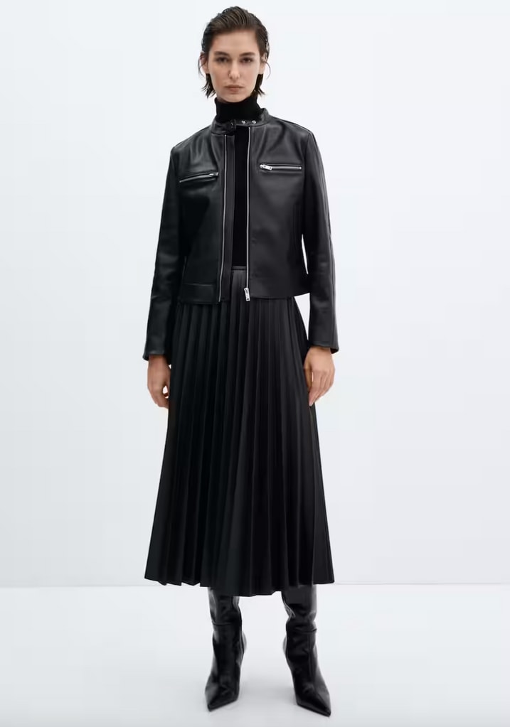 John Lewis Leather Midi Skirt, Black, 8