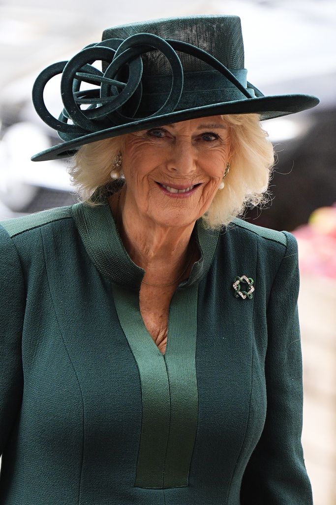 Queen Camilla arrives for the National Harvest Festival service