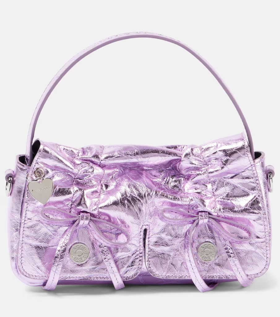 Bow-detail metallic leather shoulder bag by acne studios