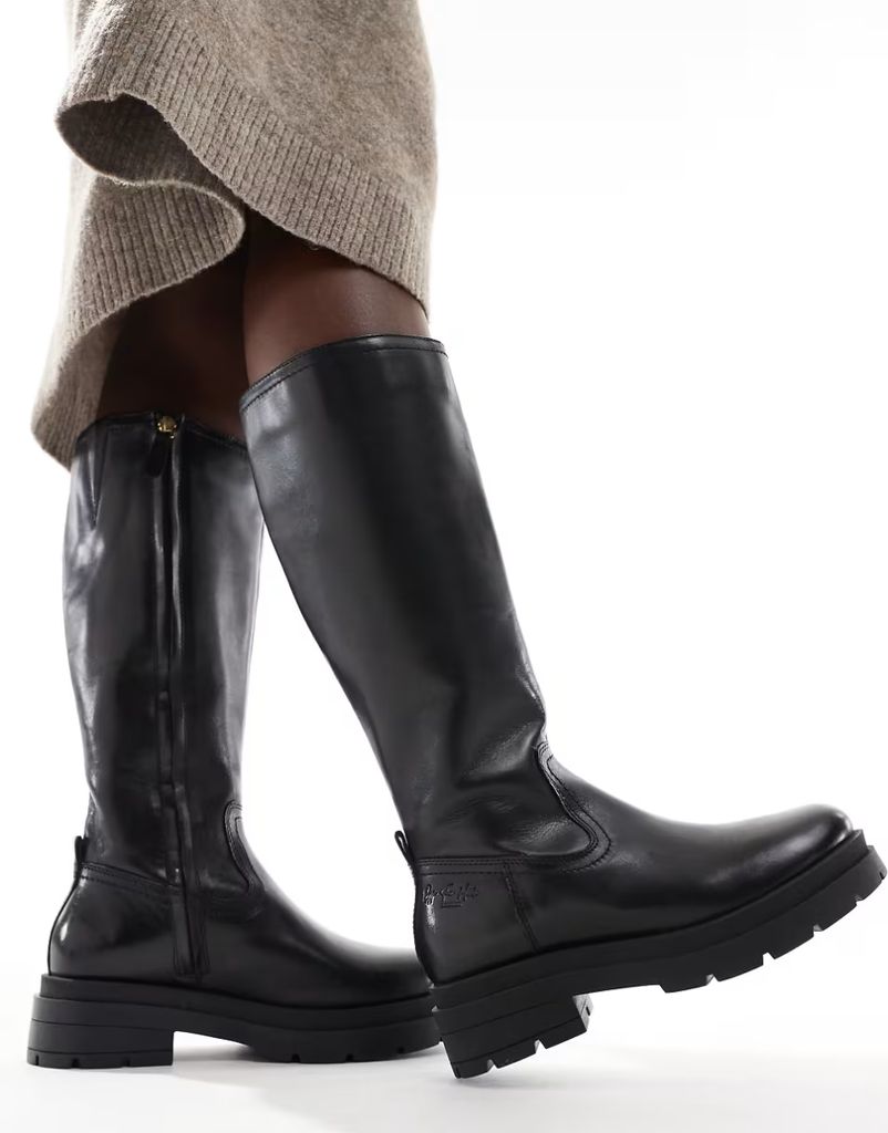 asos black chunky knee high boots 