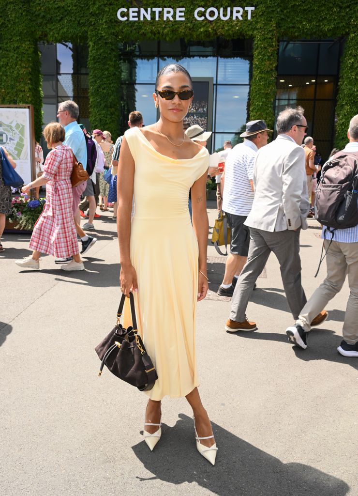 Olivia Dean attends day five of the Wimbledon Tennis Championships at the All England Lawn Tennis and Croquet Club on July 04, 2025 in London, England