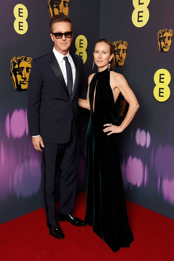 Edward Norton and Shauna Robertson attend the EE BAFTA Film Awards 2025 at The Royal Festival Hall on February 16, 2025 in London, England.