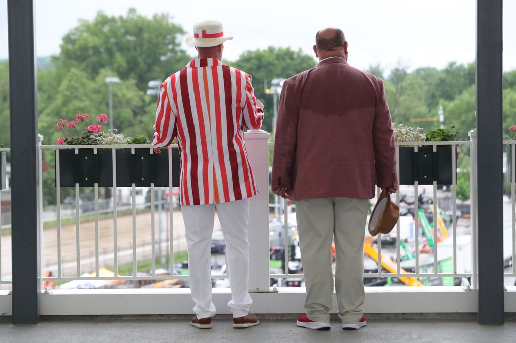 Racing fans enjoying pre derby activities prior to the 151st running of the Kentucky Derby at Churchill Downs on May 03, 2025 i