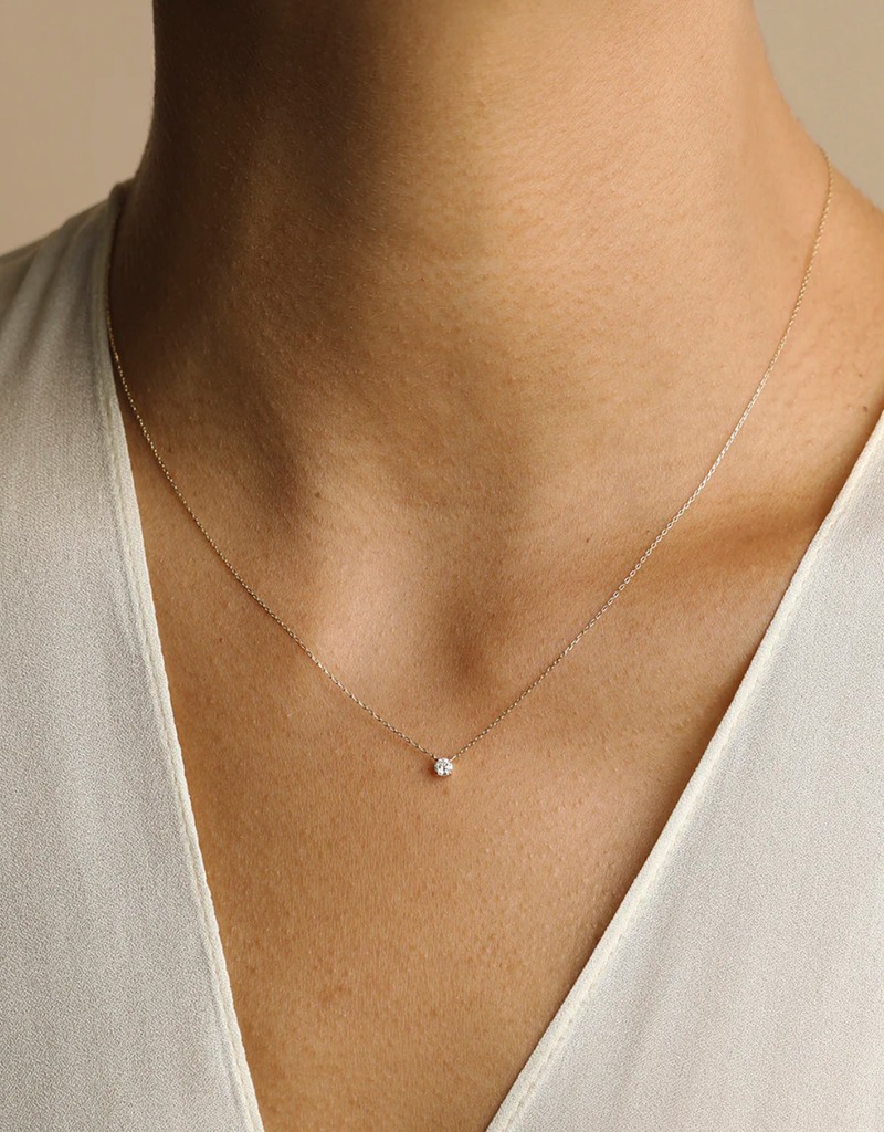 Diamond Solitaire Pendant Necklace in Solid Gold