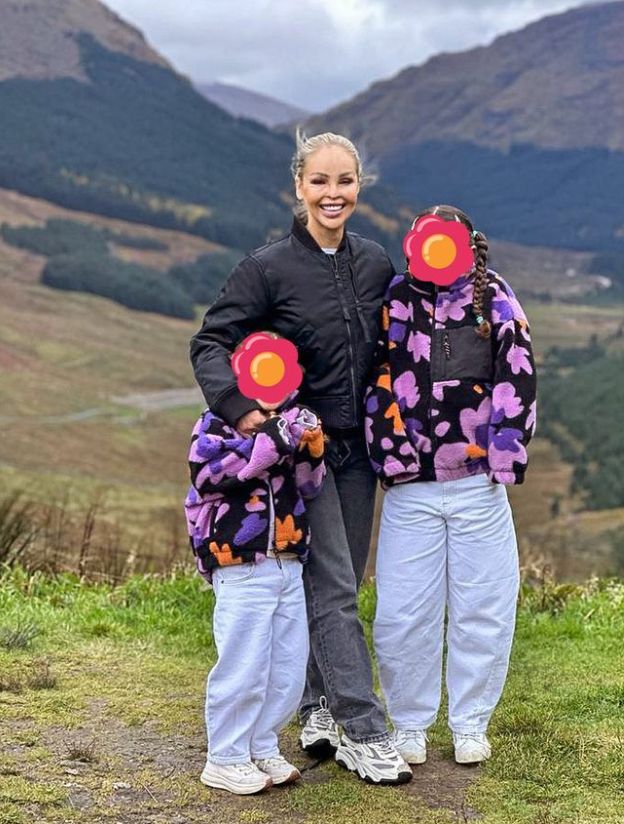 Katie Piper in the Scottish Highlands with two young girls