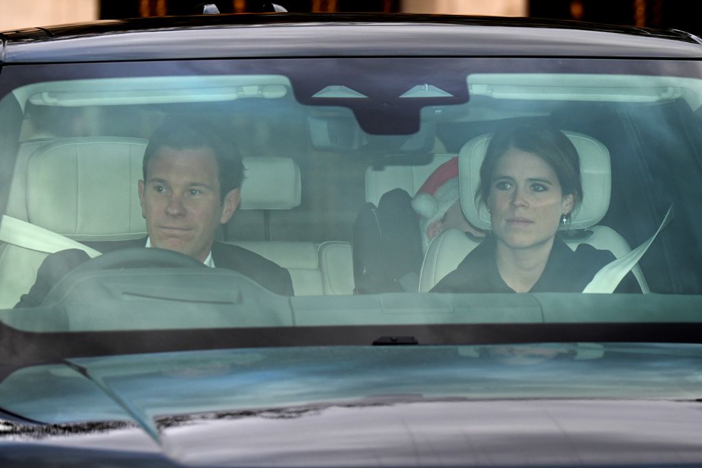 Princess Eugenie and Jack Brooksbank arrive for King Charles III's Christmas lunch at Buckingham Palace, London.