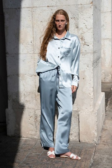 Memories of Nice Mediterranean Mist Blue Silk Long Set