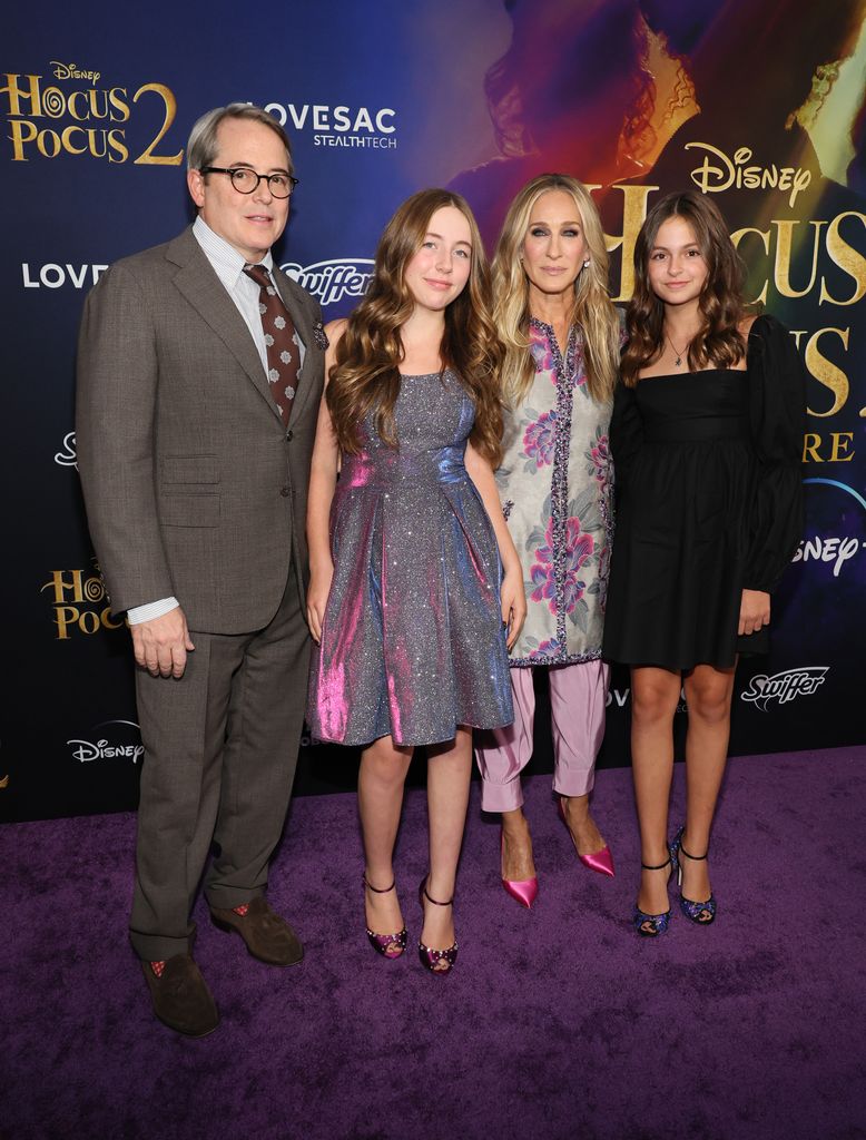 Matthew Broderick, Marion Loretta Elwell Broderick, Sarah Jessica Parker and Tabitha Hodge Broderick attend Disney's "Hocus Pocus 2" premiere at AMC Lincoln Square Theater on September 27, 2022 in New York City