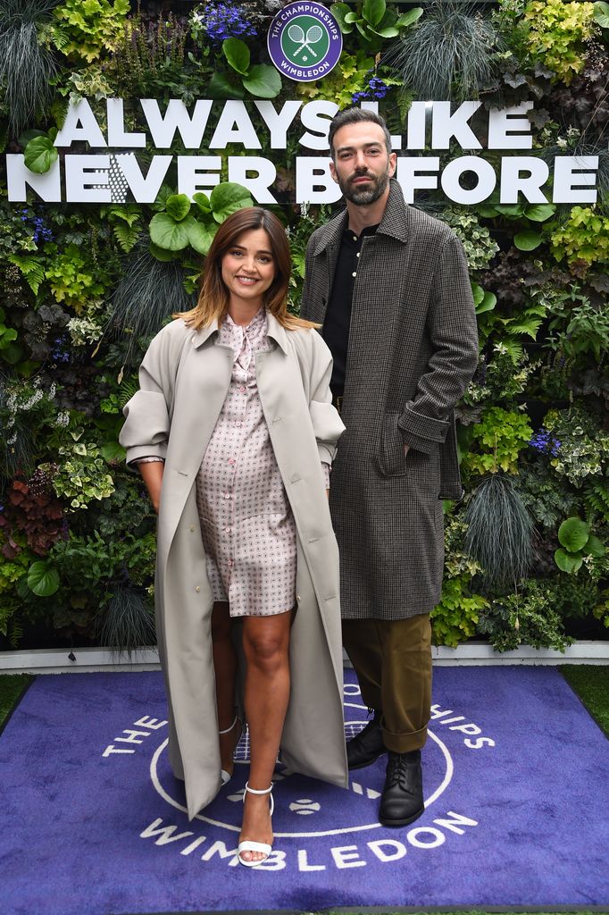 Jenna Coleman (L) attends Women's Finals Day of the Wimbledon Tennis Championships at the All England Lawn Tennis and Croquet Club on July 13, 2024 in Wimbledon, England