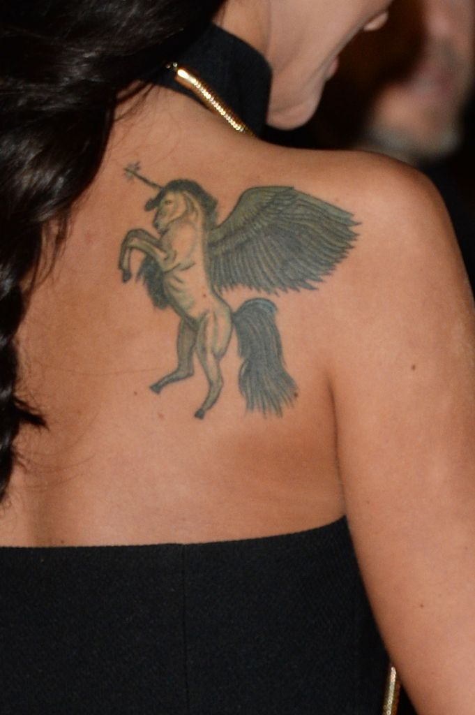 Tulisa's winged unicorn tattoo