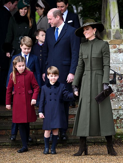 princess kate leaving sandringham church with charlotte george louis and prince william