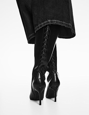 High-heel boots with lace detail from Bershka