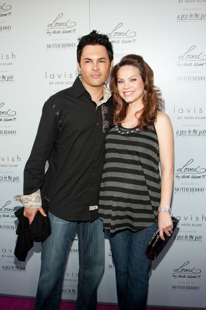 Michael Saucedo and Rebecca Herbst arrive to Heidi Klum & A Pea In The Pod's Mom's-To-Be Night Out on May 26, 2010 in Beverly Hills, California