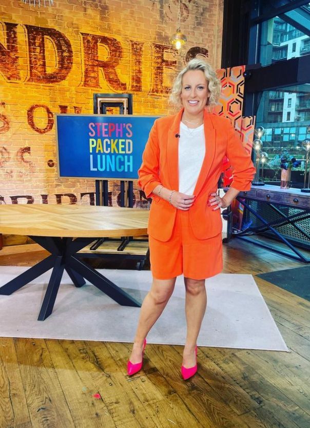 Steph McGovern in all-orange outfit