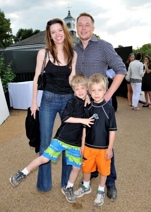 Elon Musk with two of his sons and former wife Talulah Riley