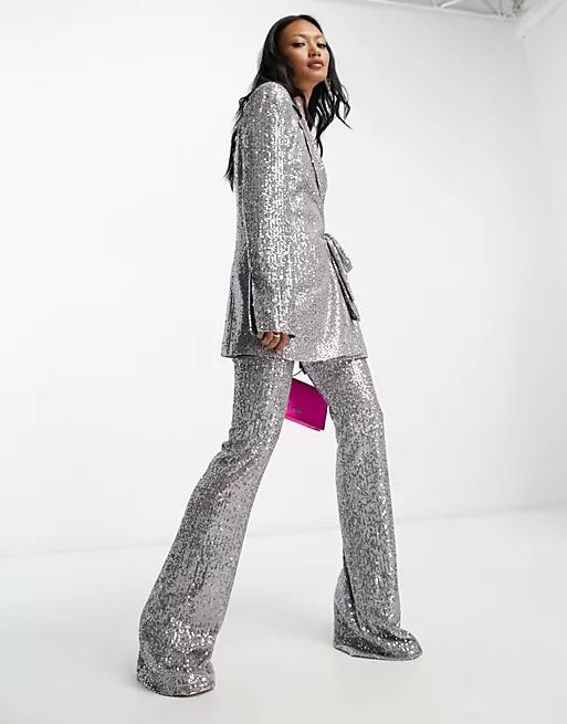 ASOS LUXE square sequin pants in silver  ASOS