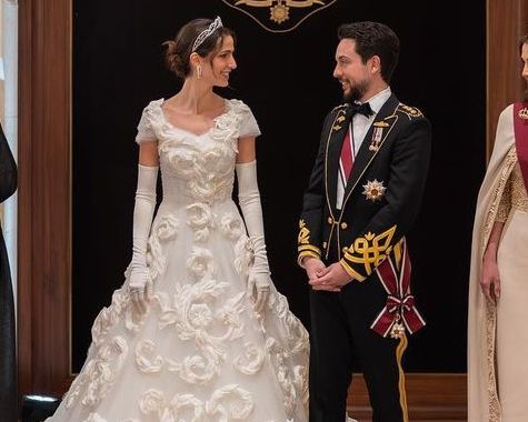 Princess Rajwa wore Dolce & Gabbana Alta Moda for her wedding to Crown Prince Hussein