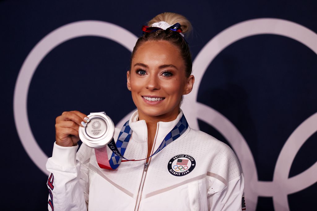 Mykayla Skinner of Team United States poses with the silver medal following the Women's Vault Final. In a now-deleted video, she criticized 2024's women's gymnastic squad.