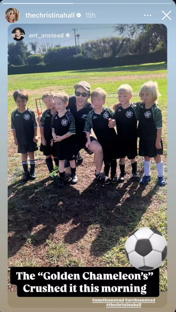 Screengrab of Insta Story by Ant Anstead of a photo of his son Hudson's soccer camp which was reposted by Christina Haack