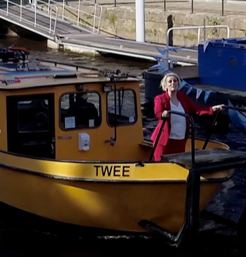 Steph McGovern on a yellow boat