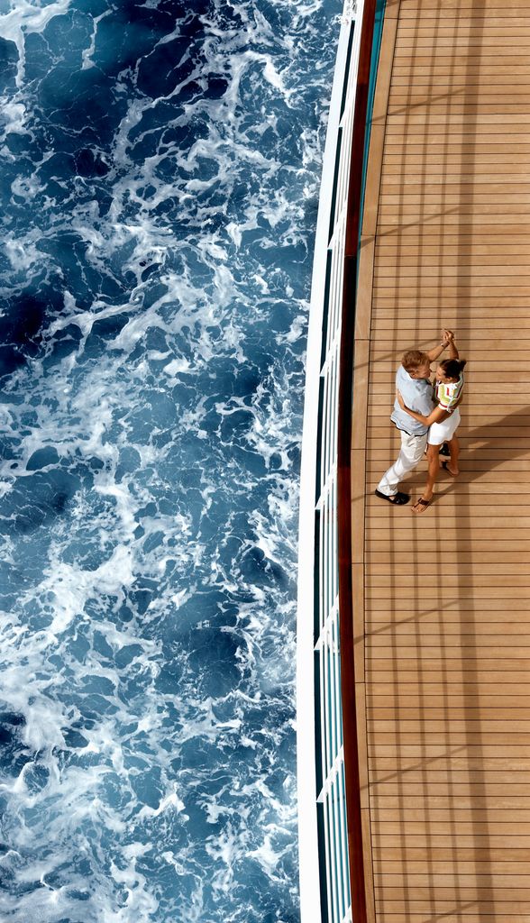 Couple on cruise ship aerial view