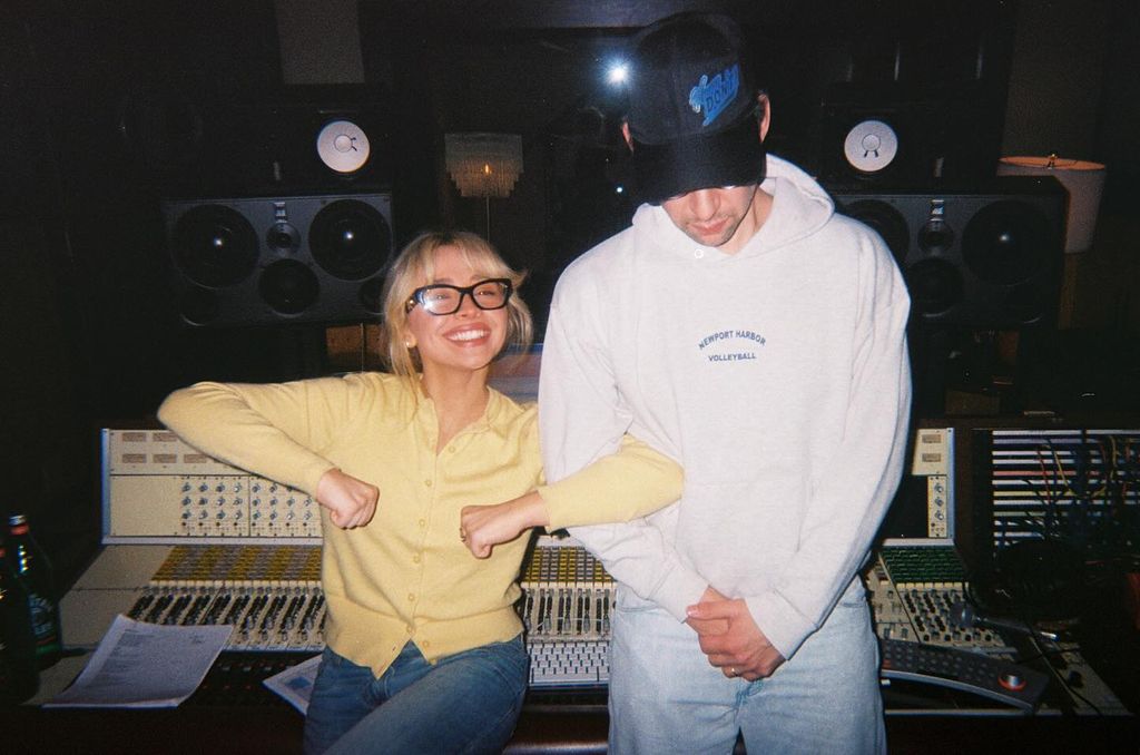 Jack Antonoff and Sabrina Carpenter together in the recording studio 