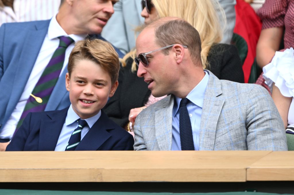 Prince George of Wales and Prince William, Prince of Wales watch Carlos Alcaraz vs Novak Djokovic in the Wimbledon 2023 men's final 