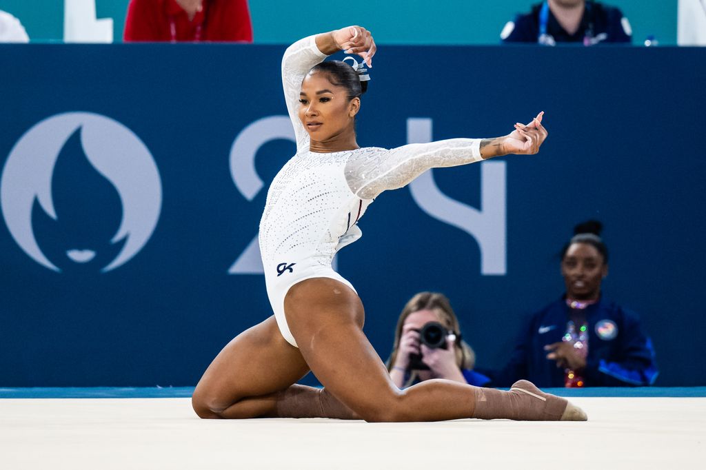 Jordan Chiles of Team United States in action Artistic Gymnastics Women's Floor Exercise Final on day ten of the Olympic Games