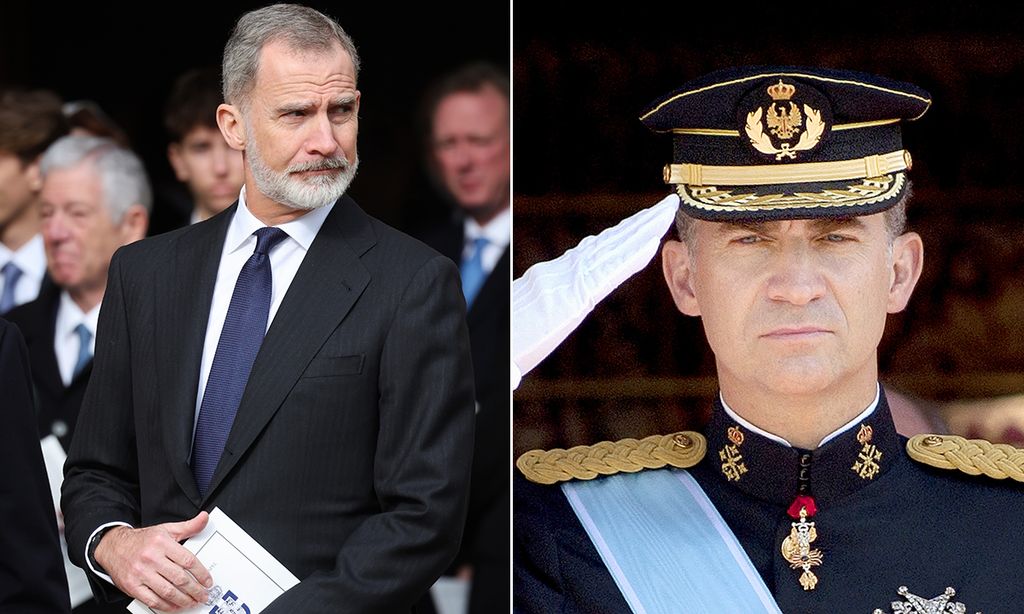 Split image of King Felipe with and without a beard