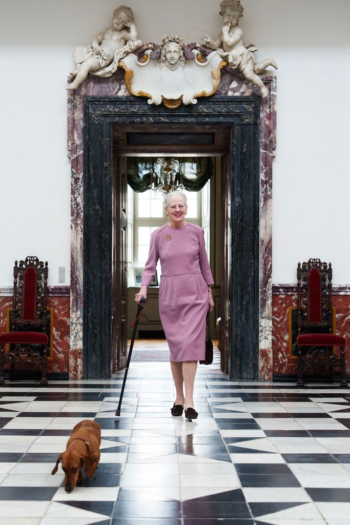 Queen Margrethe was pictured with one of her beloved dogs