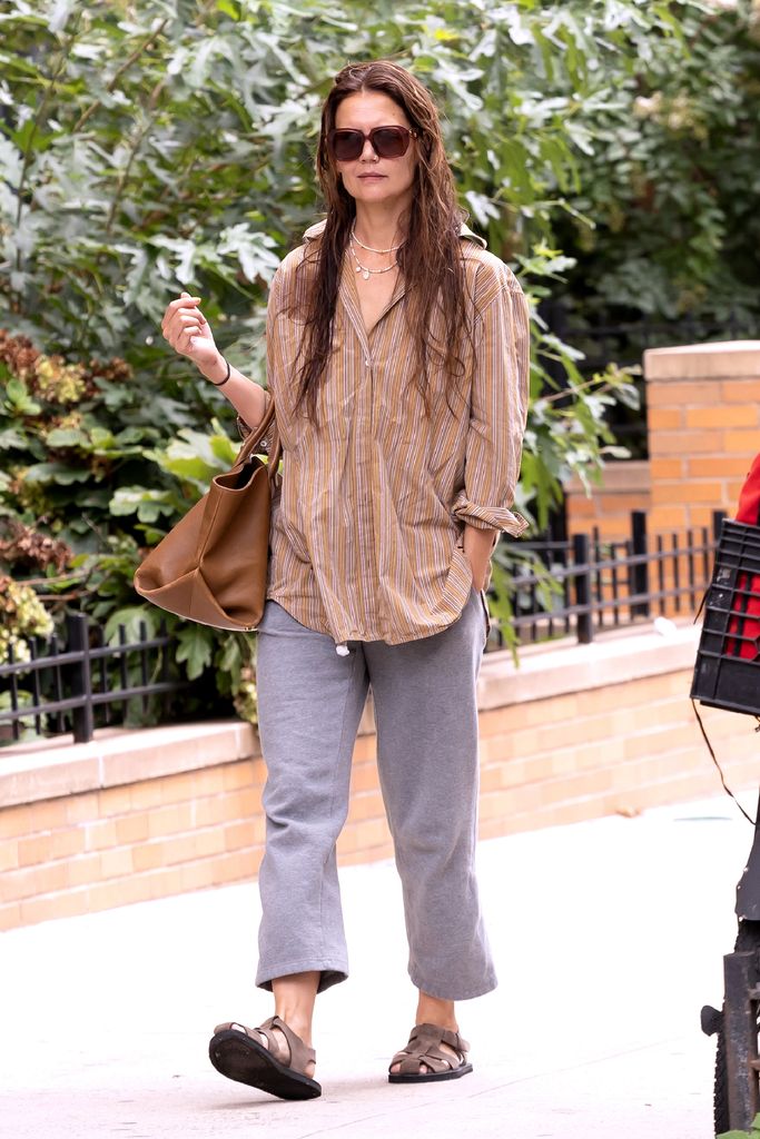 Katie Holmes is seen out and about on August 11, 2024 in New York