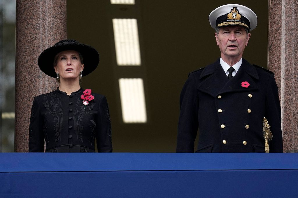 Duchess of Edinburgh and Vice Admiral Sir Tim Laurence on balcony for Remembrance
