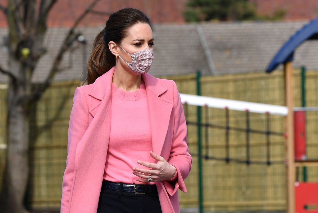 Princess Kate wore Boden's Hambledon Scallop Jumper in Azalea Pink for an East London school visit in 2021