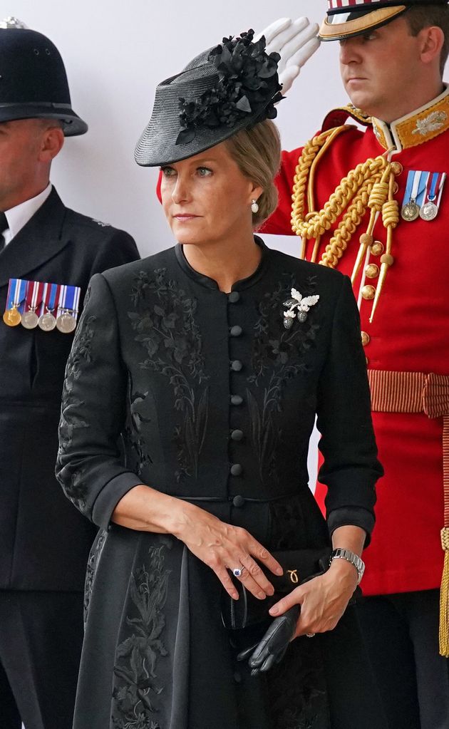 Sophie, The Countess of Wessex arrives at the Committal Service for Queen Elizabeth II held at St George's Chapel in Windsor Castle on September 19, 2022 in Windsor, England. 