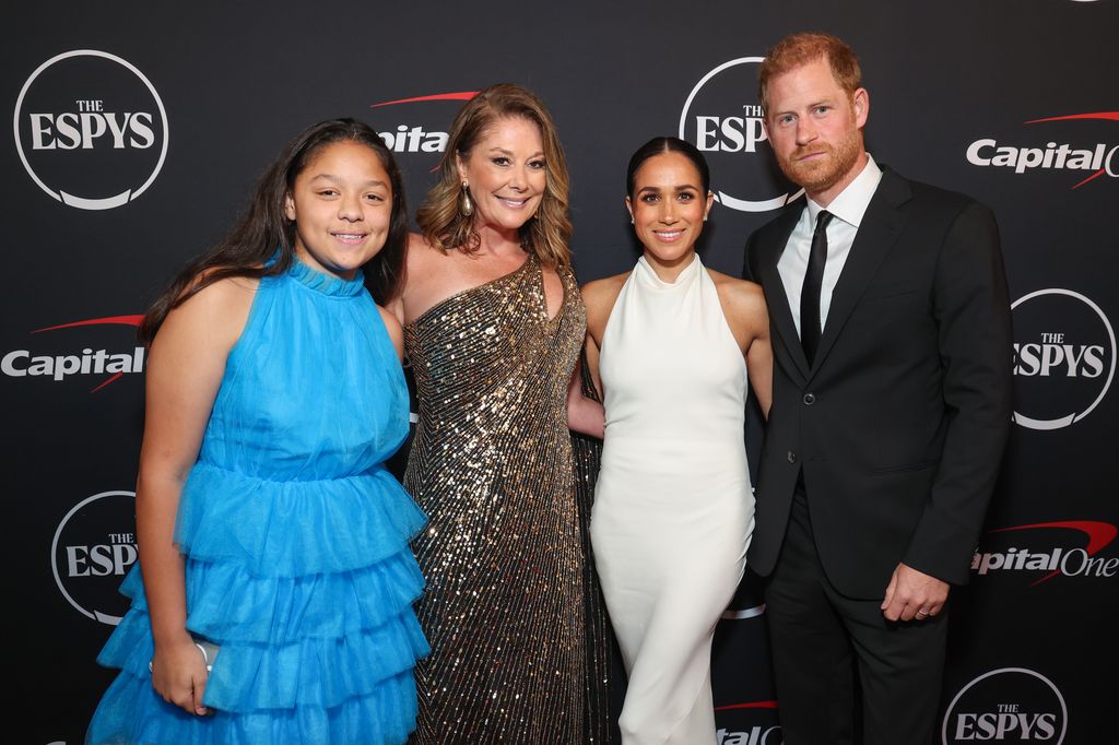  (L-R) Mia Randall, Randi Mahomes, Meghan, Duchess of Sussex, and Prince Harry, Duke of Sussex 