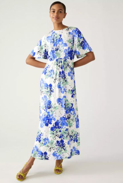 Floral Jacquard Round Neck Midi Tea Dress