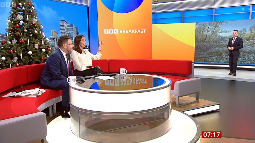 Jon Kay, Sally Nugent and Matt Taylor on BBC Breakfast