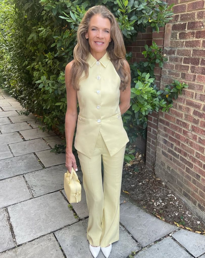Annabel Croft yellow waistcoat suit at wimbledon