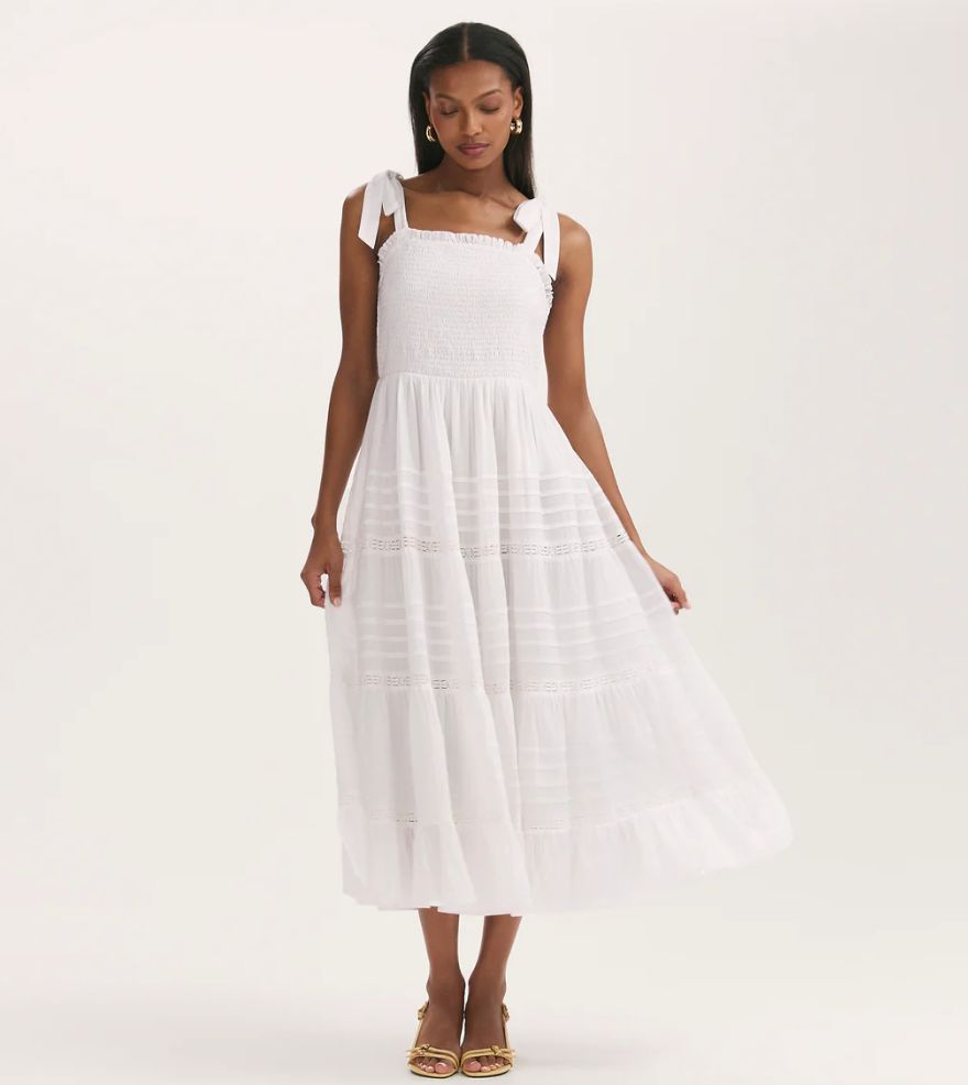 Finery Ebony White Cotton Midi Tiered Dress