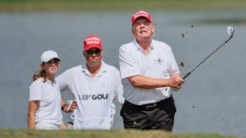 Former President Donald Trump,, seen golfing in Doral, Florida, on Oct. 27, 2022. Authorities said Sunday, Sept. 15, 2024, that they detained a gunman who wanted to assassinate the former president using an assault-style rifle at his West Palm Beach golf course