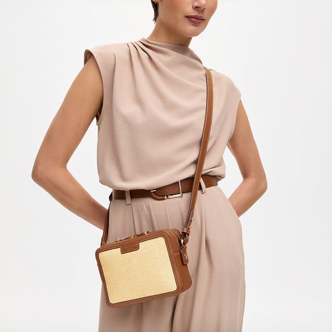 Aspinal Camera Crossbody Bag in Raffia